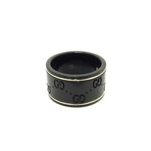 Gucci Rings Icon Ring Wide Black Synthetic Corundum 18K White Gold Unisex